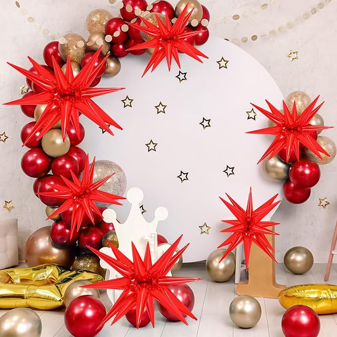 10 Pcs Red Star Balloons Explosion Starburst Balloons Foil Cone Balloon Magic for Birthday Wedding Anniversary Party Backdrops Decorations Supplies, 6 Pcs 22Inches and 4 Pcs 27Inches