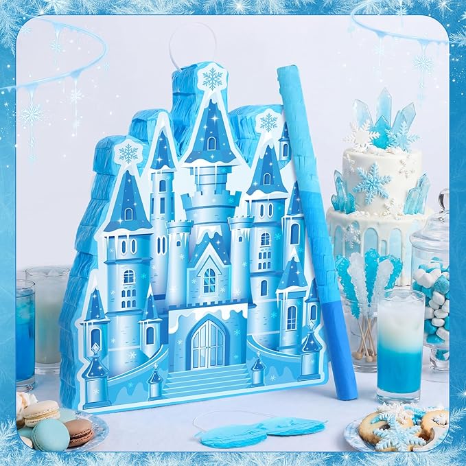 Princess Castle Piñata Blue Princess Birthday Party Supplies Blue Castle Piñata Set with Stick and Blindfold for Girls Kids Magical Wonderland Birthday Party Game Decorations Supplies