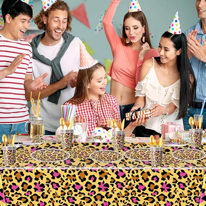 Leopard Print Party Decorations,Jungle Animal theme Decorations Include Tableware Cheetah Print Party Tableware Animal Cheetah Print Birthday Party Supplies