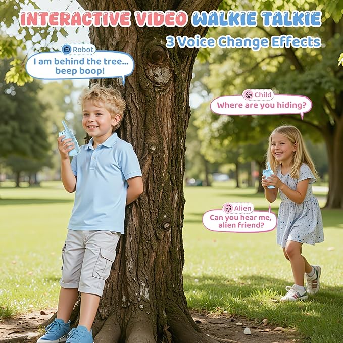 Kids Video Walkie Talkie, 2 Pack Rechargeable Walkie Talkie with Screen Camera, Long Range Facetime Chat, Toys for 3-12 Boys Girls, Birthday Easter Toddler Gifts, Indoor Outdoor Camping Toys
