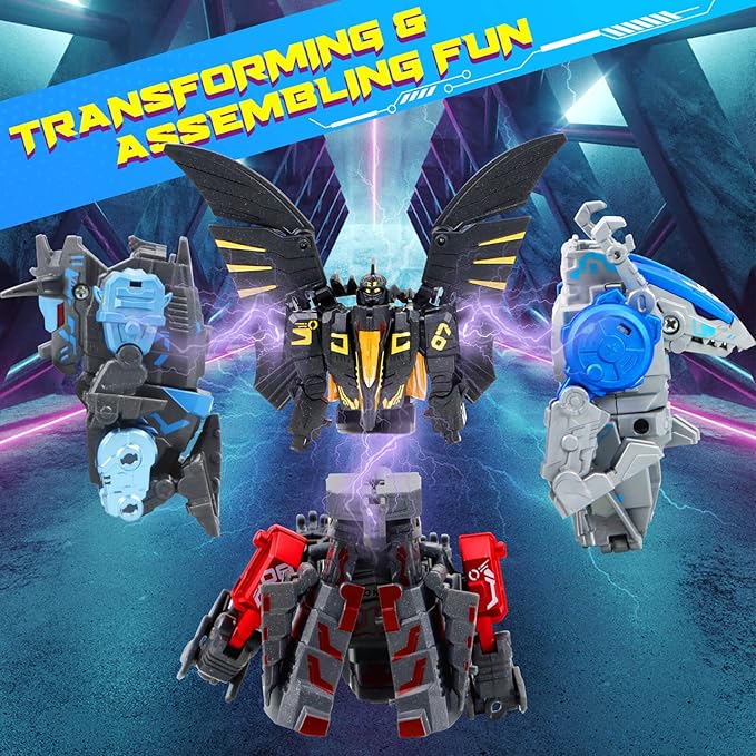 Dinosaur Transforming Robot Toys: 4-in-1 STEM Figure Robot Dinosaur Toys for Kids 3-8 Transform Toy Birthday Gifts for Boys Girls Age 8 9 10 Years Old