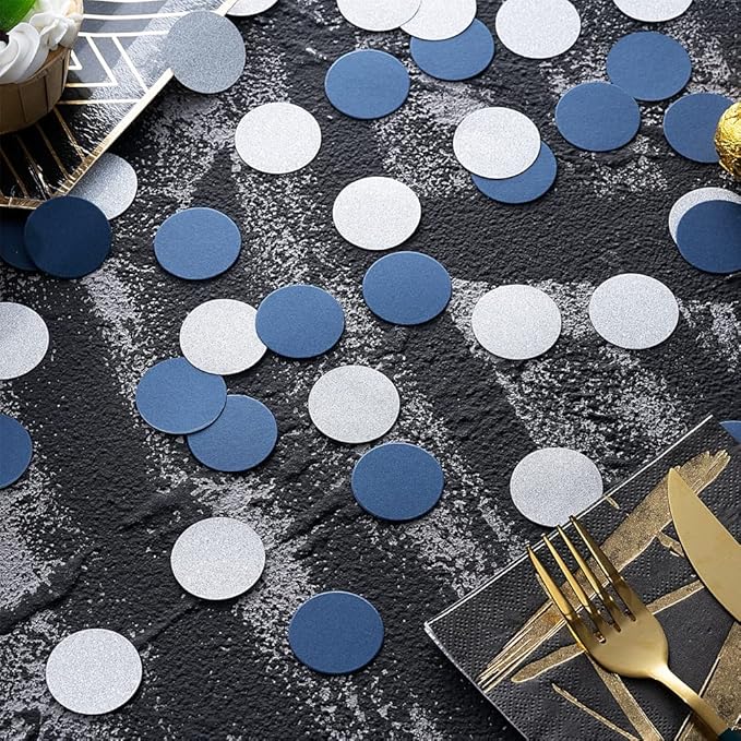 Silver and Blue Confetti Table Decoration for Birthday Graduation Retirement Theme Party,1.2 inch in Diameter,200 Counts