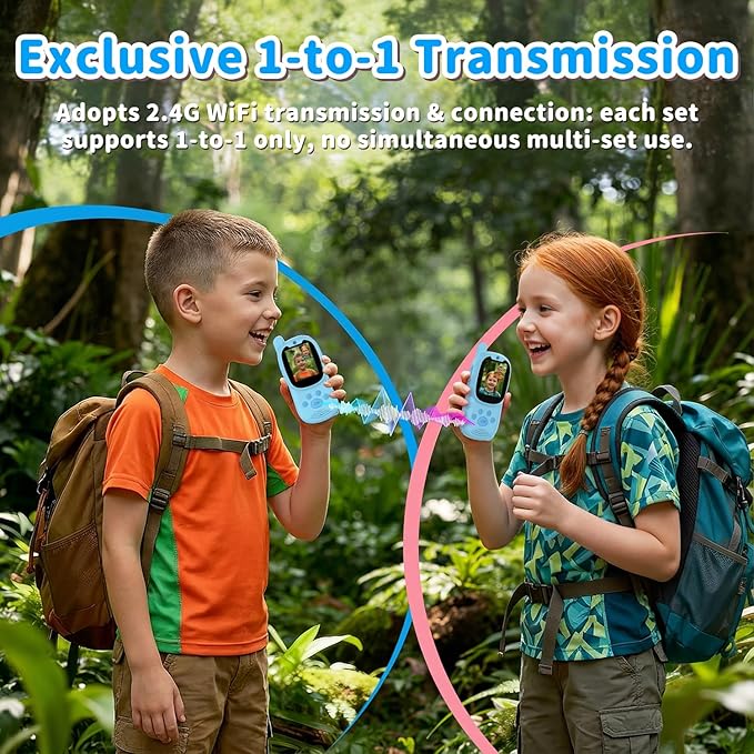 Video Walkie Talkies for Kids, Handheld 2 Pack Rechargeable Video Intercom Kids Walkies Talkies, Indoor Outdoor Toys for Family Games, Outside, Camping, Hiking for Boys Girls Ages 3-12 (Blue+Blue)