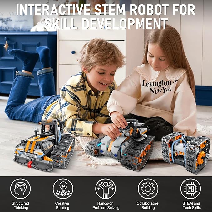 5 in 1 STEM Building Set with LED Light, APP & Remote Controlled Cars Building Toys Kit, RC Robot Tank Sleigh Tracked Racer 554 PCS, Toy Gifts for Kids Boys Girls Ages 6 7 8 9 10 11 12+ Year