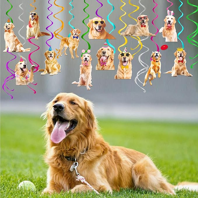 Golden Retriever Hanging Swirls Golden Retriever Birthday Party Decorations 20Pcs Dog Party Ceiling Streamers Retriever Party Supplies for Puppy Dog Party Hanging Decorations