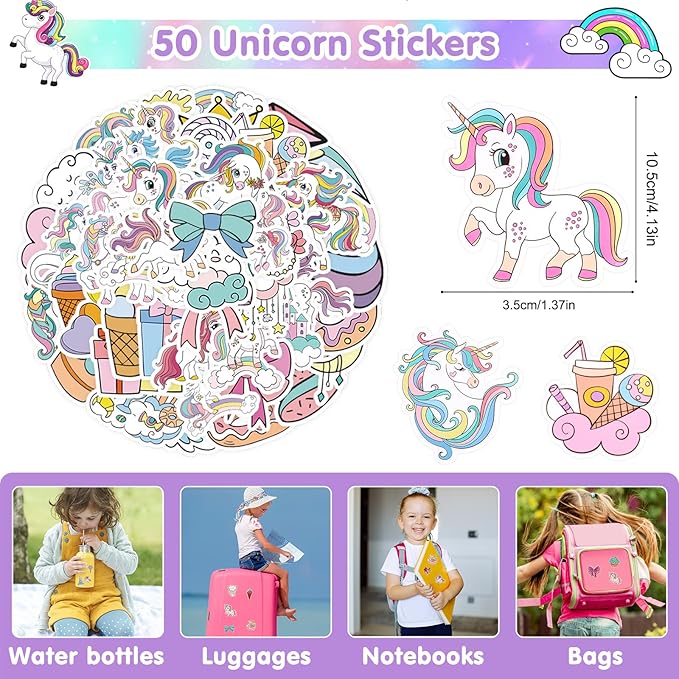 ANPHILE Unicorn Party Favors, 134 Pcs Unicorn Birthday Party Decorations Goodie Bags Keychains Slap Bracelets Stickers Rings Pinata Fillers for Birthday Party