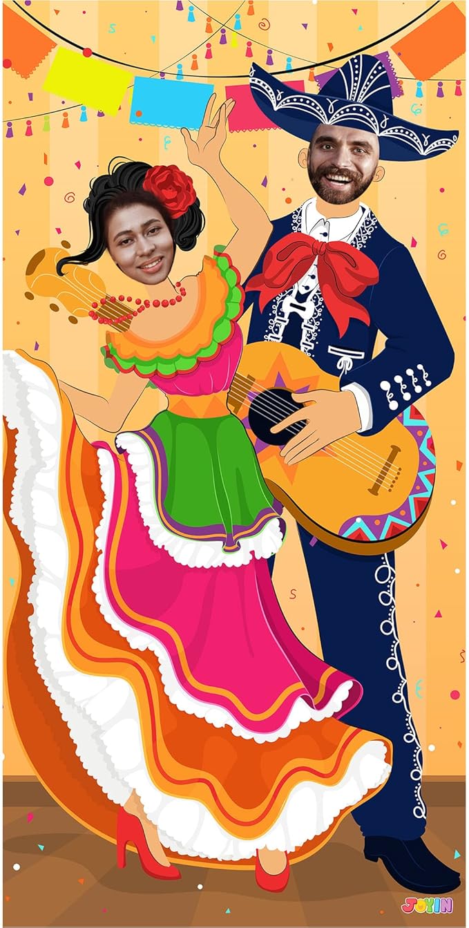 JOYIN Cinco de Mayo Fiesta Couple Photo Door Banner for Party Supplies, Mexican Photography Backdrop Decoration, Mexican Theme Photo Booth Background, Party or Festivals