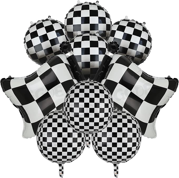 Black and White Checkered Balloons 9 Pcs 4D Checker Balloon Chequered Flag Balloon Race Car Balloons Baby Shower Boys 2nd Birthday Race Car Two Fast Theme Party Decor Supplies
