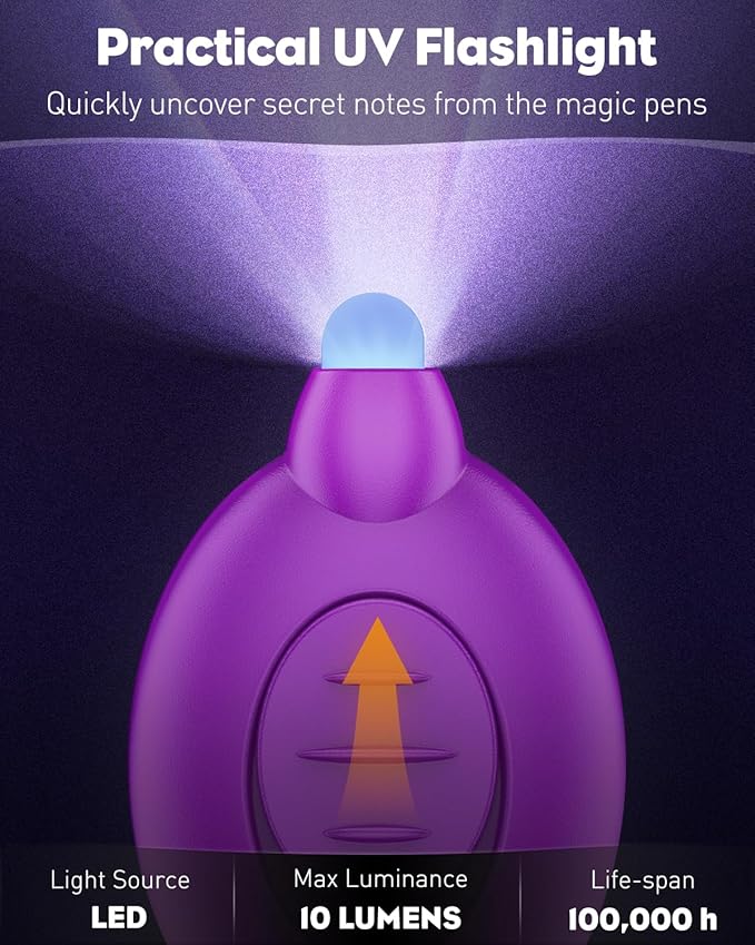Uniclife 3 Pcs Invisible Ink Pen with 3 Pcs UV LED Keychain Flashlight, Spy Pen, Disappearing Ink Magic Pen for Secret Notes, Magic Spy Marker with Purple Light for Christmas Halloween Holiday Present