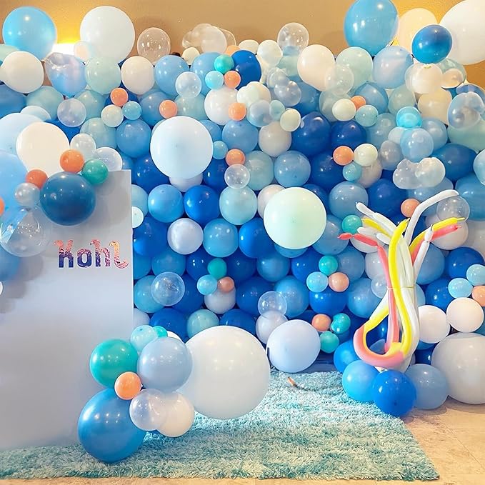 Teal Blue Balloons 12 Inch 60pcs Ocean Turquoise Blue Party Balloons Transparent Metallic Pastel Light Blue Latex Helium Balloon for Under The Sea Birthday Baby Shower Shark Party Decorations