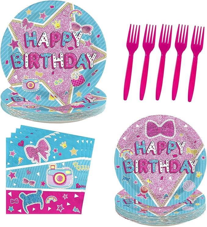 96 Pcs Surprise Dolls Party Supplies Surprise Birthday Plates and Napkins Doll Themed Tableware Set for Boy Girl Pink Blue Birthday Baby Shower Party Supplies, Serves 24