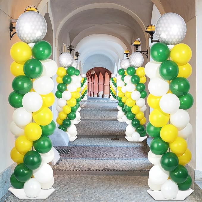 2 Sets Golf Ball Balloon Column Stand Kit with 102 Balloons Sport Themed 5.57ft Adjustable Balloon Tower Stand with Bases Golf Ball Balloons Arch Column for Men Retirement Birthday Party Supplies