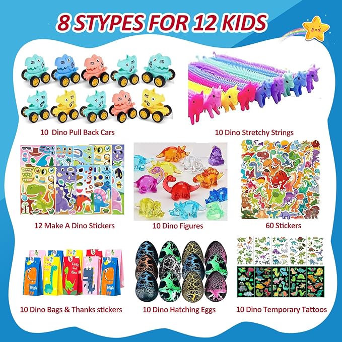 Dinosaur Party Favors For 10 Kids,140pcs Dinosaur Birthday Party Supplies,Dino Goodie Bags Stuffers,Boys Girls Goody Bags For Kids Birthday, Dino Party Favors Gift Bags,Dino Pinata Fillers Toys