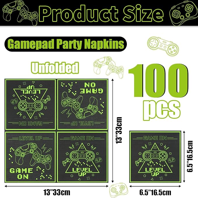 100Pcs Game On Napkins, Disposable Level Up Napkins, Gaming Paper Party Napkins, Game Party Napkins for for Boys Game On Birthday Party Supplies, 13 x 13 Inches