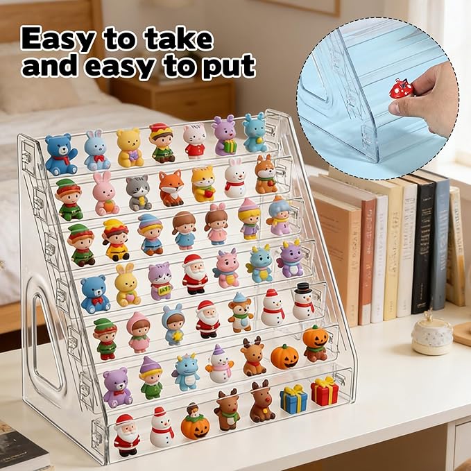 2 PCS Clear Acrylic Display Case for Collectibles 7 Layer Mini Action Storage Organizer Figure Display Case Box Tiered Minifigure Display Cabinet Figurine Display Shelf Fit for Funko Pop Mini Toys