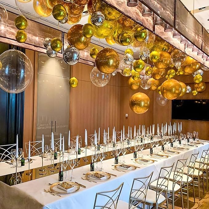 PartyWoo Metallic Gold Foil Balloons 6pcs 32 Inch Large Round Foil Big Giant 4D Jumbo Inflatable Mirror Ball Mylar Balloons for Graduation Birthday Baby Shower Anniversary Tea Party Decorations