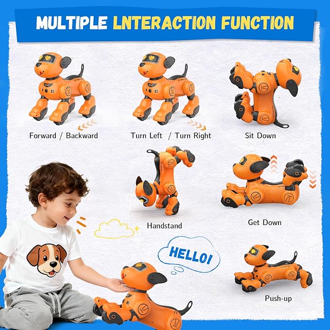 Robot Dog for Kids, Smart Remote Control Robots Dancing Toy for Boys and Girls Birthday Gifts for Children (Yellow)