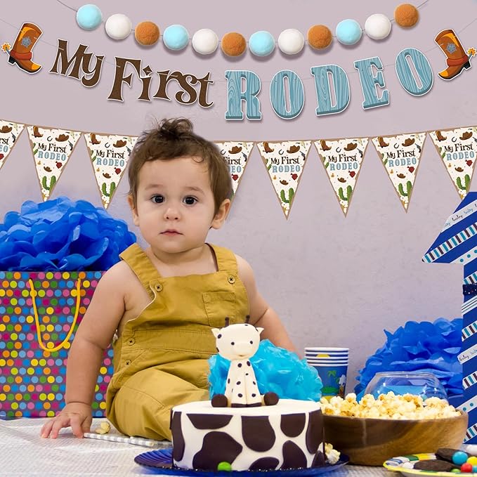 Peryiter 5 Pcs My First Rodeo Decor Banners for Boy Cowboy 1st Birthday Party Decoration My First Rodeo Banner Cowboy Baby Shower Decorations for Boy Birthday Party Supplies