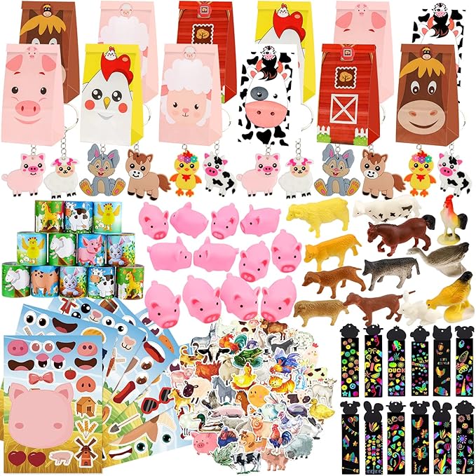 Farm Party Favors, 134 PCS Farm Animal Party Favors, Farm Party Decorations Barnyard Birthday Party Supplies, Return Gifts for Kids Birthday, Goody Bag Stuffers