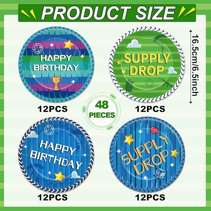 48Pcs Fort Game Plates Video Game Themed Party Supplies Gaming Tableware Dinnerware Game Party Table Decoration Gamer Dessert Plates Gaming Disposable Paper Plate Set for Teenager Kids Boy Adults Fans