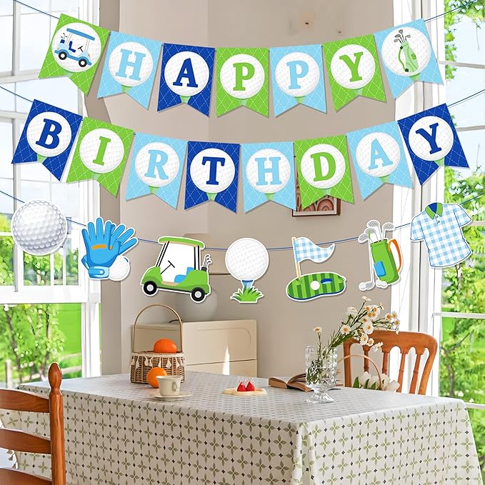 CC HOME 3Pcs Golf Happy Birthday Banner Golf Ball Party Hanging Banner Gym Ball Sports Theme Birthday Bridal Wedding Baby Shower Boys Girls Kids Home Classroom Party Supplies Decoration