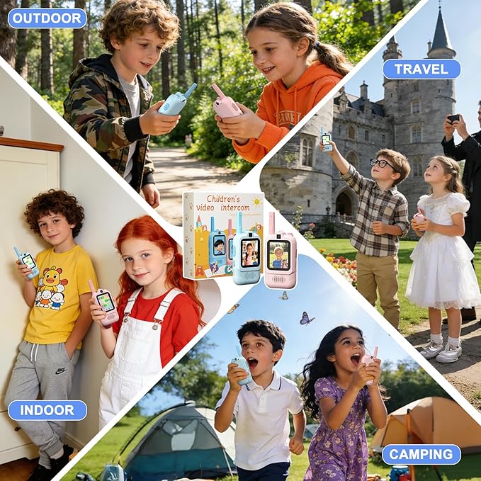 2 Pack Kids Video Walkie Talkies with Dual Cameras, Rechargeable Walkie-Talkie with Sticker Effect Photo/Voice Chat/Emoji Messaging, Gift for 3-12 Boys Girls to Family Fun Interaction