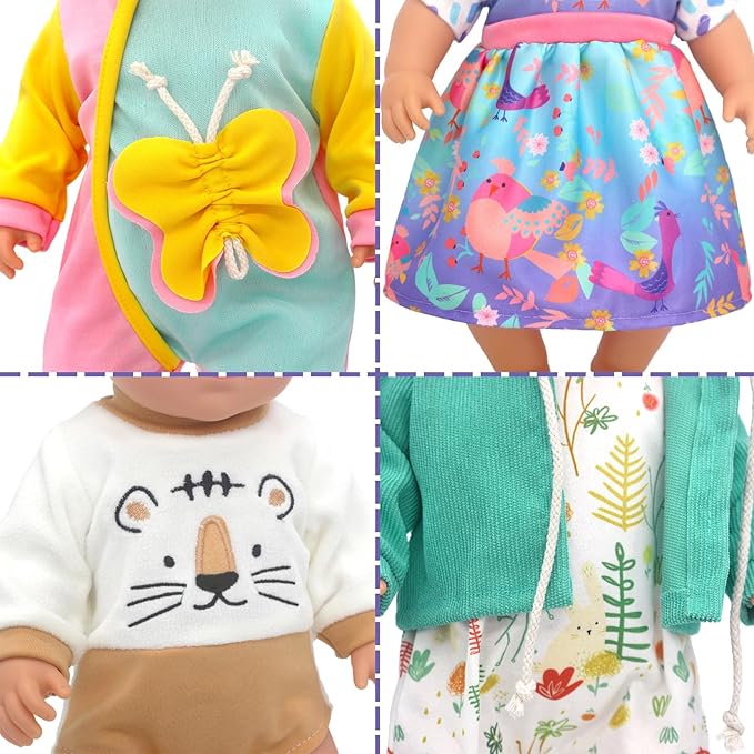 SOTOGO 5 Sets Doll Clothes Outfits Jumpsuits with Hats for 14 to 17 Inch New Born Dolls, American 18 Inch Dolls Clothes and Accessories