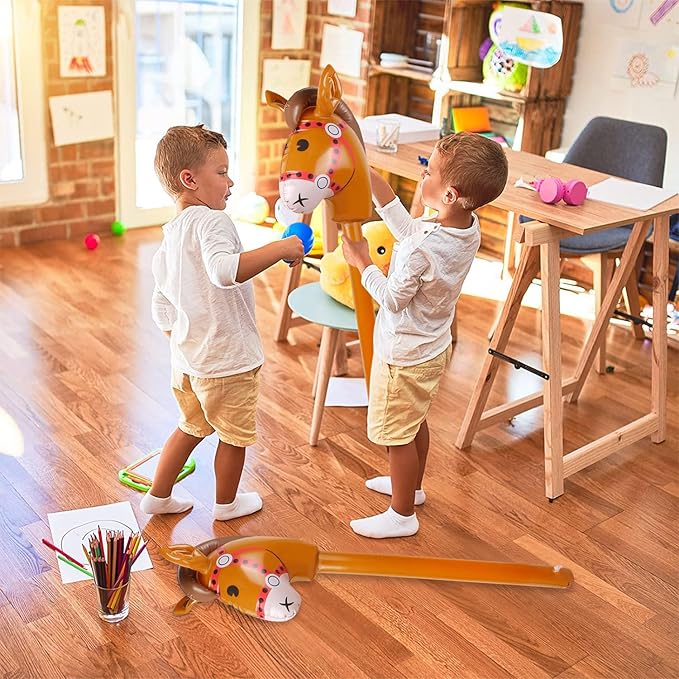 12PCS Inflatable Stick Horse,Blow Up Horse Head on Stick Pony Costume Western Cowboy Cowgirl Baby Shower Birthday Party Decorations Halloween Supplies Favors Props, 38 Inches (Multicolor)