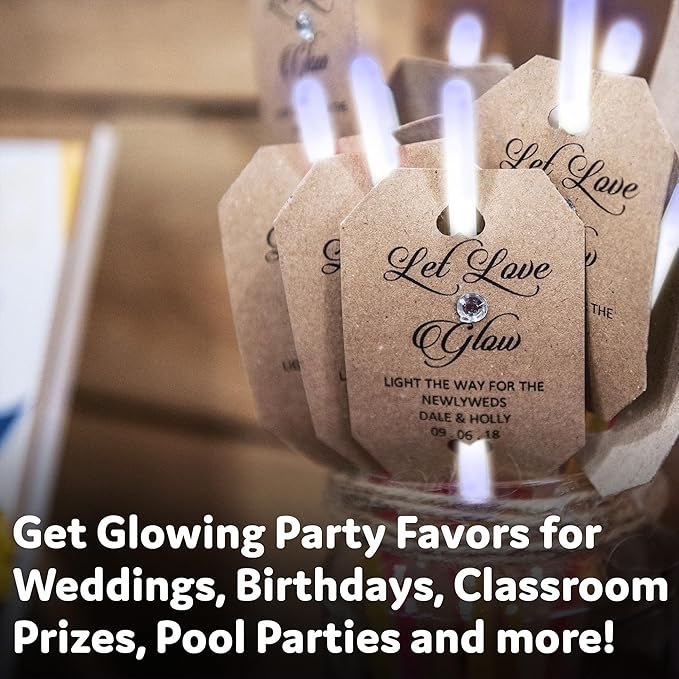 PartySticks White Glow Sticks - 100pk, 8 Glow In The Dark Light Up Party Favors, Decorations and Accessories