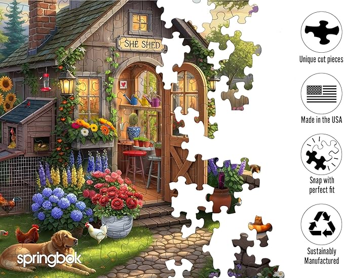 Springbok The Garden Shed 500 Piece Square Jigsaw Puzzle for Adults - Poster Now Included - Garden and Floral - Unique Cut Pieces - Made in USA