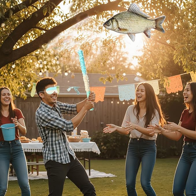 Aoriher Gone Fishing Piñata Fishing Birthday Piñata Little Fisherman Piñata Summer Fish Piñata with Bat and Stick for Summer Birthday Retirement Barbecue Party Game Supplies Decoration