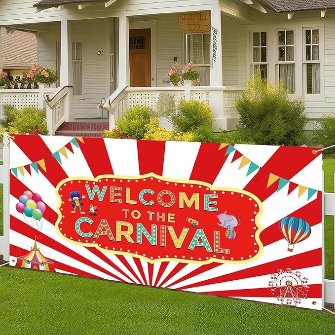 Welcome to the Carnival Banner Carnival Decorations Circus Party Supplies Backdrop for Circus Theme Party Decorations Birthday, 71 x 35 Inch