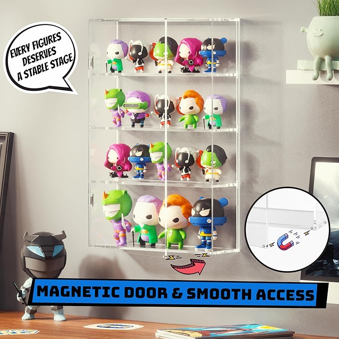 WINKINE Oversized Display Case Compatible with Funko Pop Out of Box, Acrylic Floating Shelf Wall Mounted, Clear Display Cabinet Box for Collectibles, Toys, Figure Stand Storage (Clear-4 Tier)