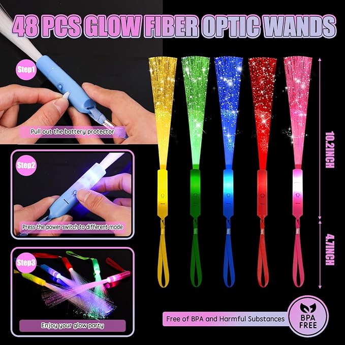 30PCS Fiber Optic Wand Glow Sticks, LED Light Up Wand, Glow in the Dark Party Supplies, Light Up Party Favors, Fiber Optic Lights, Glow Flashing Light Sticks for Neon Party Decorations, Chirstmas