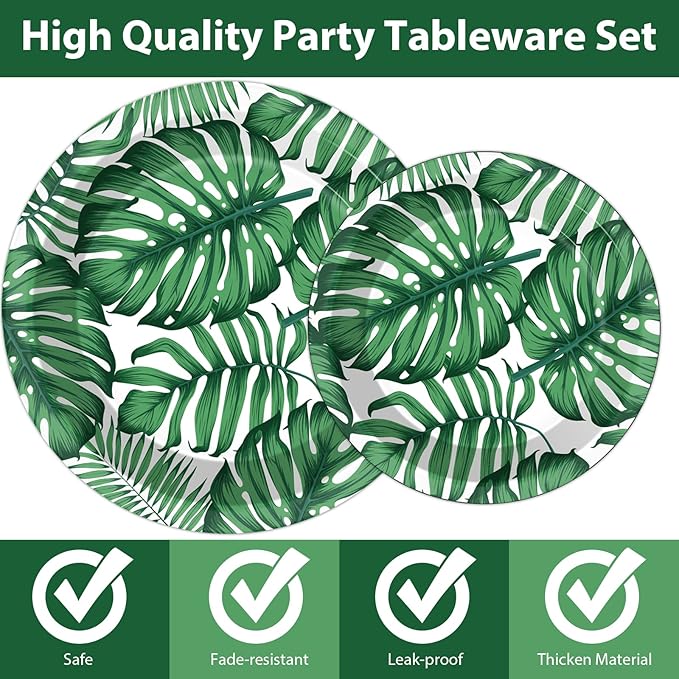 gisgfim 96 Pcs Hawaiian Luau Party Plates and Napkins Party Supplies Tropical Palm Leaf Tableware Set Summer Theme Party Decorations Favors for Birthday Baby Shower for 24 Guests