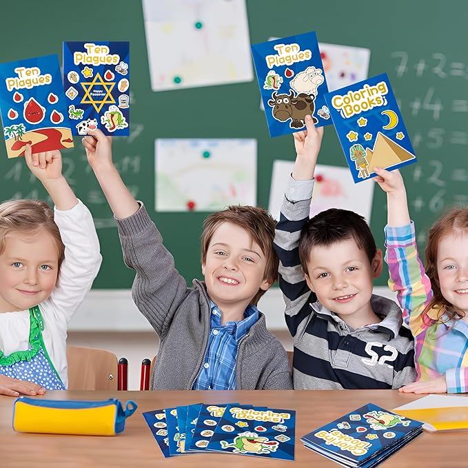 X1zuue 48Pcs Passover Coloring Books for Kids Bulk Ten Plagues Mini Coloring Booklet Pesach Jewish Holiday DIY Educational Art Drawing Book with for Jewish Pesach Seder Party Favors Goodie Bag Filler