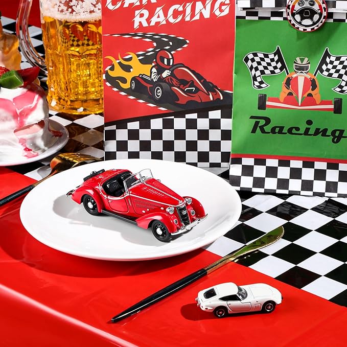 Irenare Car Birthday Party Supplies Racing Decorations 50s Party Tablecloth Racetrack Table Runner Table Covers for Kids Boy Car Theme Birthday Decor, 54 x 108 Inch(Red,8 Sheets)