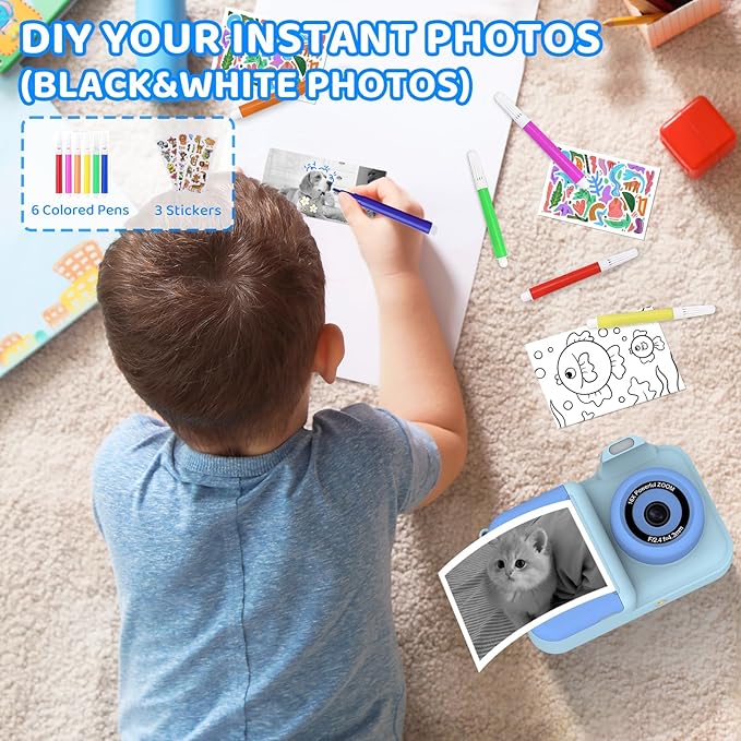 Kids Camera Instant Print, 1080P HD Dual-Lens Selfie,Toddler Digital Camera with 5 Rolls Paper & 32GB Card, Children Christmas Birthday Gifts Toys for Age 3 4 5 6 7 8 9 10 11 12 Years Old Girls Boys