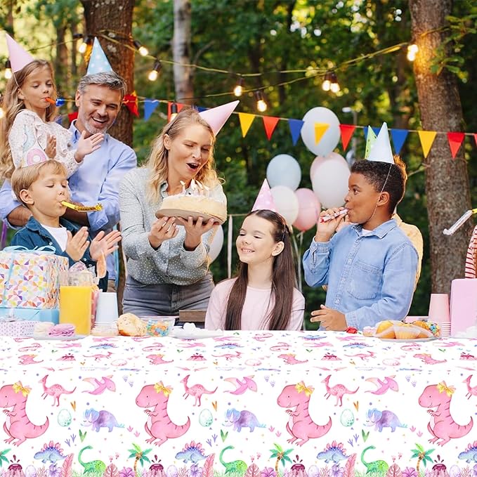 Letromp 2 Pieces Pink Dinosaur Birthday Tablecloths 54 x 108 Inch Watercolor Dinosaur Table Covers for Dino Theme Girls Baby Shower 1st 2nd 3rd 4th Birthday Party Supplies Table Decorations Favors