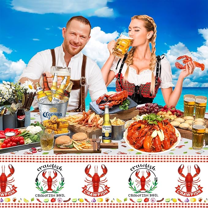 PHOGARY Crawfish Boil Party Supplies - 3pcs Lobster Tablecloth, Plastic Red Lobsters Table Cover for Crawfish Birthday, Seafood Boil Party Decorations - Rectangular Table Decor 108 x 51inch
