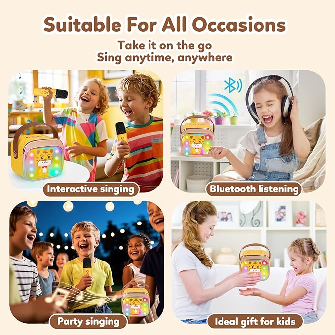 Mini Karaoke Machine with 2 Wireless Microphones, Karaoke Machine for Kids 4 5 6 7 8 9 10 Years Old, Girls and Boys - Birthday/Christmas/Halloween/Easter Gift, Microphone for Kids Party Speaker Toy