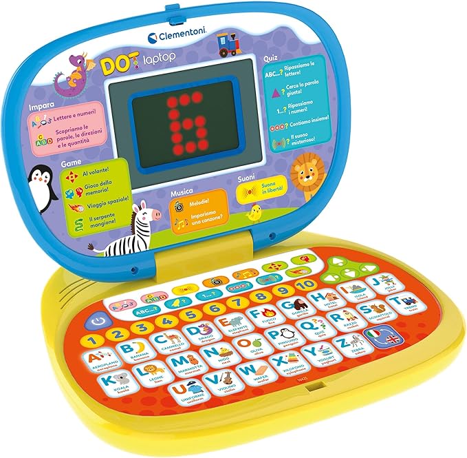 Clementoni - 16425 - Computer Kid DOT Laptop - Talking Electronic Educational Game, Kids Computer, Kids Laptop 3 Years, Technology for Kids, Portable, Batteries Included