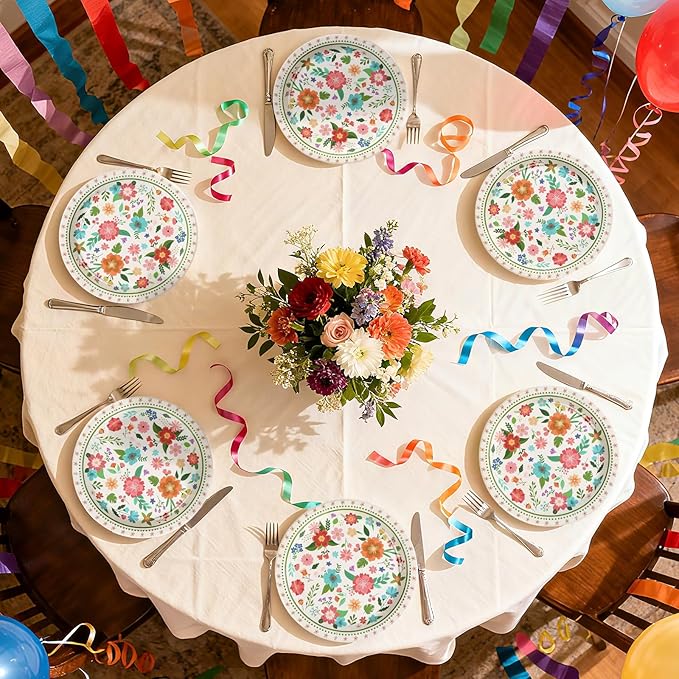 50Pcs Spring Retro Floral Party Paper Plates 10 Inch Heavy Duty Disposable Spring Flower Party Decorations Vintage Rustic Floral Plate for Boho Picnic Wedding Holiday Summer Birthday Party Supplies