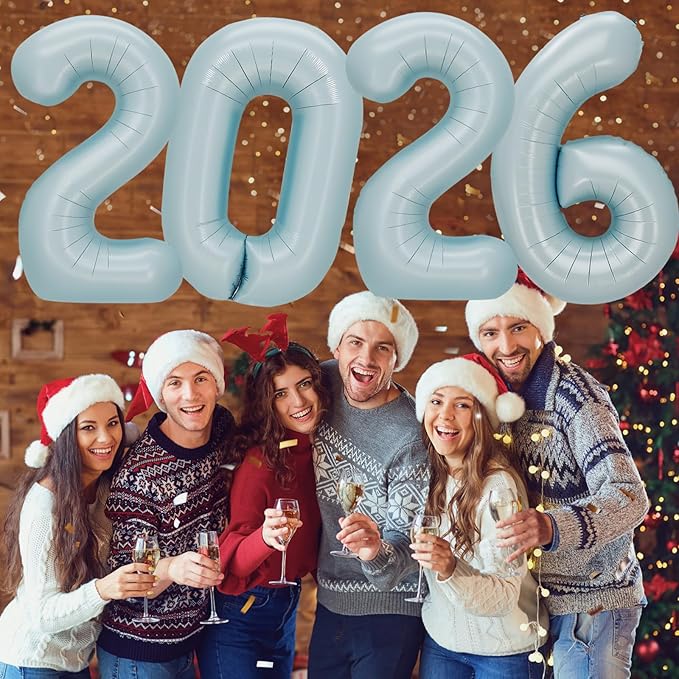 KALOR 42 Inch 2026 Pastel Blue Foil Mylar Number Balloons, 2026 New Years Decorations for 2026 Happy New Year Eve and Graduations Party Supplies