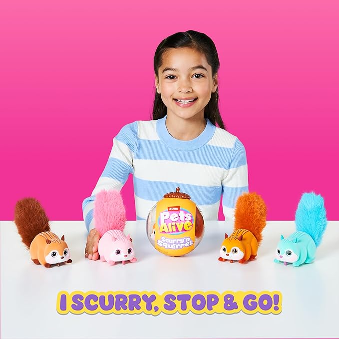 Pets Alive Scurry'n Squirrel (Pink+Brown) 2 Pack by ZURU – Interactive Robotic Pet Toy, Moving Squirrel with Realistic Movements and Sounds, Ages 2+, Child Toddler