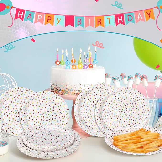 Zhehao 48 Pcs 7 Inch and 9 Inch Confetti Sprinkles Dessert Plates Set Sprinkles Paper Plates Decorations for Weddings Birthday Theme Party Supplies(Round)