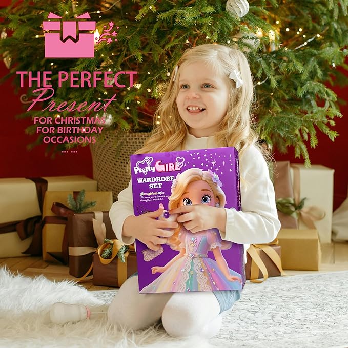 Doll Clothes and Accessories with Doll, Princess Gowns, Fashion Dresses, Jumpsuit,Slip Dresses, Hangers, Shoes, Dress up Toys for Girls Kids Toddlers Toy Birthday Gifts for Girls Age 3 4 5 6 7 8