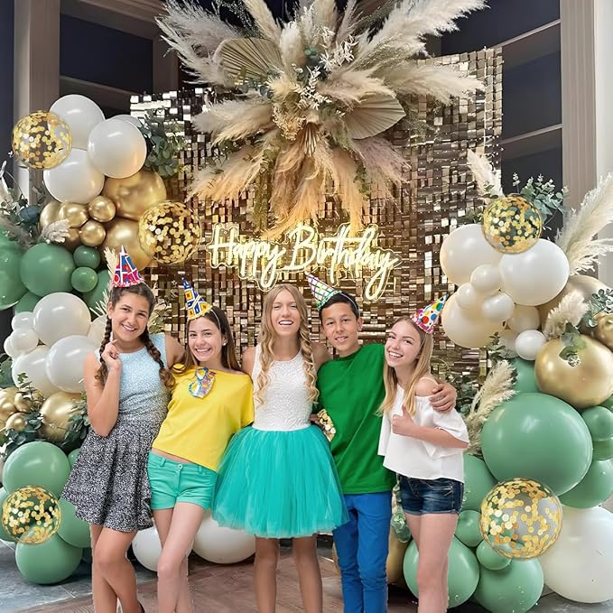 Sage Green Balloon Arch Kit, 155Pcs Sage Green White Sand Metallic Gold Garland with Gold Confetti Balloons for Graduation Baby Shower Wedding Jungle Birthday Party Decorations