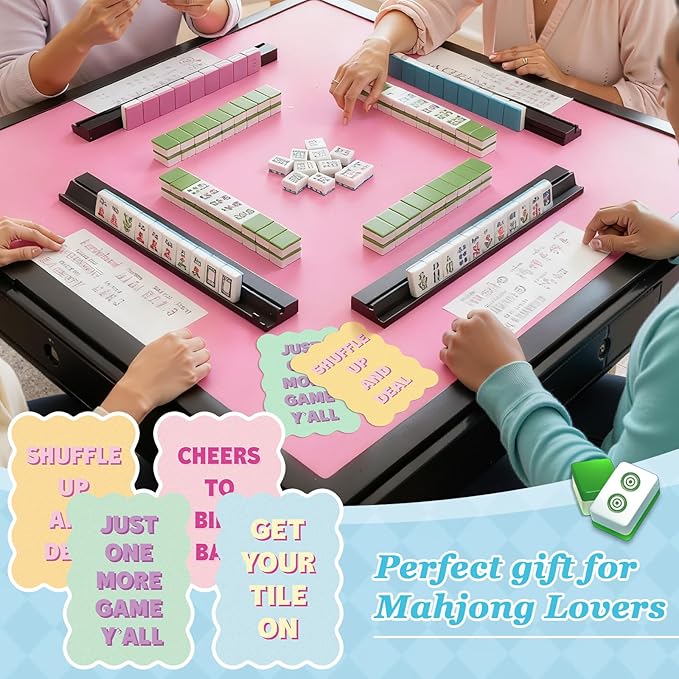 Soulchen 4 Pcs Mahjong Tile Mixer Shufflers for Mixing and Shuffling Tiles Plastic Mahjong Accessories Gifts for Lovers Games Decorative Printed Design (Pastel Syle)