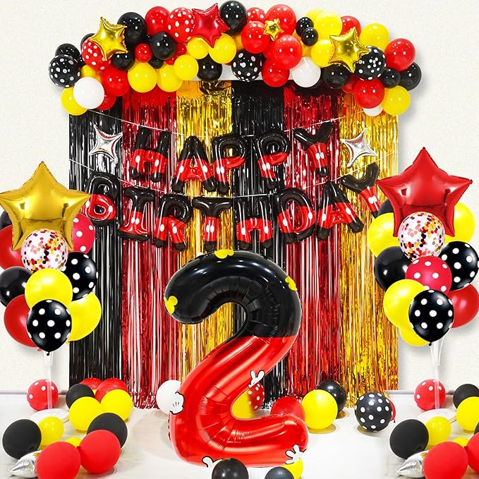 YIIHMEI Oh Twodles Mouse Balloons Birthday Decorations Toodles Party Supplies Boy Red And Black Foil Balloon Banner 40inch Number 2